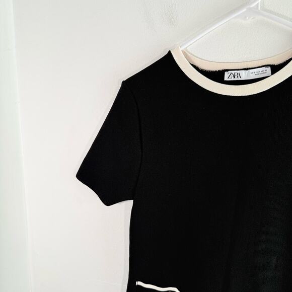 Zara Black White Gold Button Knit Box Pleat Mini Dress Size Small - Picture 6 of 15